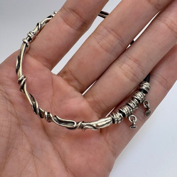VTG Sterling Silver 925 Wrap Design Leather Cord Bracelet Size 7.5" Fit - Picture 6 of 8